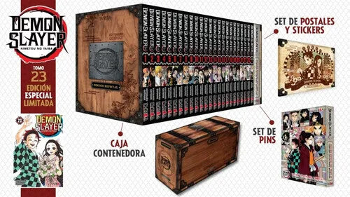 Demon Slayer Completo Box Set 1 al 23  +CAJA +STICKERS +PINS Kimetsu. En ESPAÑOL